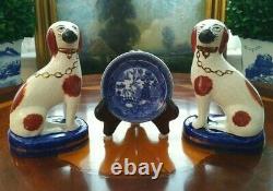 Stunning Rare English Staffordshire Spaniel Fox Hunt Game Hound Mantle Dog Pair