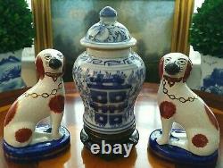 Stunning Rare English Staffordshire Spaniel Fox Hunt Game Hound Mantle Dog Pair