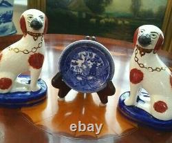 Stunning Rare English Staffordshire Spaniel Fox Hunt Game Hound Mantle Dog Pair