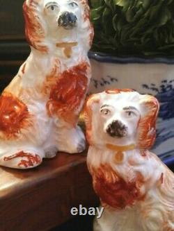 Stunning Rare Extra Small English Staffordshire Spaniel Fox Mantle Dog Pair 3.5