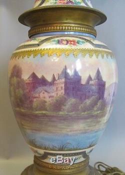 Superb Antique Hand-Painted SEVRES FRENCH Urn as Lamp in Full Surround vase