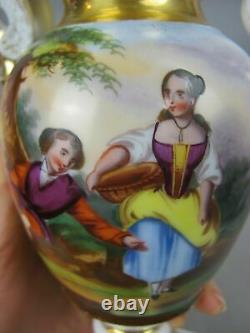 Superb pair 19th century antique hand painted Paris Porcelain URNS VASES. 8.75