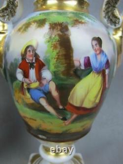 Superb pair 19th century antique hand painted Paris Porcelain URNS VASES. 8.75