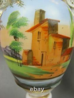 Superb pair 19th century antique hand painted Paris Porcelain URNS VASES. 8.75