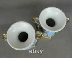 Superb pair 19th century antique hand painted Paris Porcelain URNS VASES. 8.75