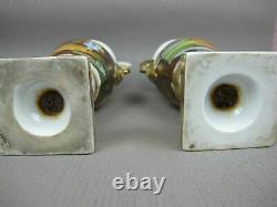 Superb pair 19th century antique hand painted Paris Porcelain URNS VASES. 8.75