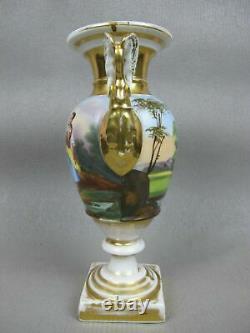 Superb pair 19th century antique hand painted Paris Porcelain URNS VASES. 8.75