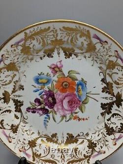 Swansea Porcelain Plate c1820 Locally Painted Flowers & Birds, Gild, Antique