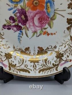 Swansea Porcelain Plate c1820 Locally Painted Flowers & Birds, Gild, Antique