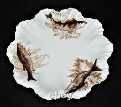 T & V Tressemanes & Vogt Limoges Hand Painted Fish 14 Piece Porcelain Plate Set