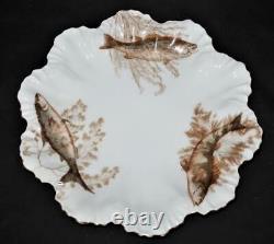 T & V Tressemanes & Vogt Limoges Hand Painted Fish 14 Piece Porcelain Plate Set