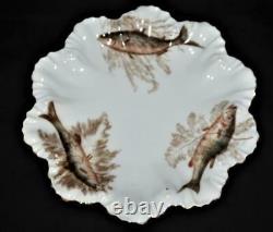 T & V Tressemanes & Vogt Limoges Hand Painted Fish 14 Piece Porcelain Plate Set