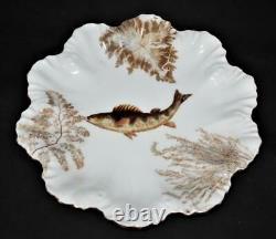 T & V Tressemanes & Vogt Limoges Hand Painted Fish 14 Piece Porcelain Plate Set