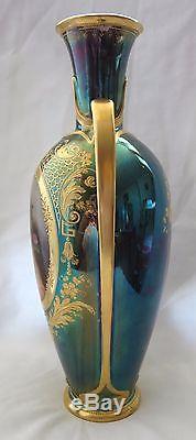 Tall 19th Century Royal Vienna Hand Painted Porcelain Two Handle Vase