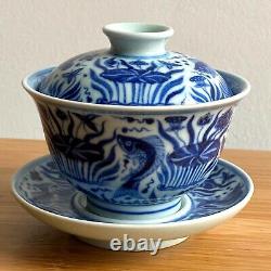 Tea bowl with cover and saucer Chinese Porcelain Blue and White Ceramic China