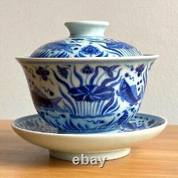 Tea bowl with cover and saucer Chinese Porcelain Blue and White Ceramic China