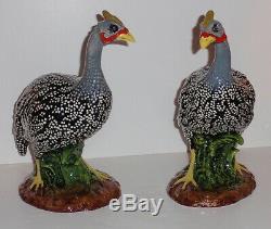 The Townsends Ceramics Large Hand Painted Pair of Guinea Hen Birds