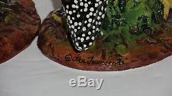 The Townsends Ceramics Large Hand Painted Pair of Guinea Hen Birds