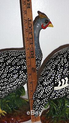 The Townsends Ceramics Large Hand Painted Pair of Guinea Hen Birds