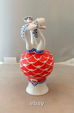 Three-headed dragon, Vintage Hungarian hand painted porcelain Hollohaza