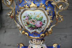 Top Antique French 19thc Vieux paris porcelain Vases hand paint attr jacob petit