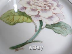 Twelve Vintage Hand-Painted PICARD PORCELAIN Dessert Plates with Assorted Flowers
