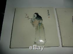 Two Japanese 19th Century Porcelain Hand Painted Tiles 12.5 cm Square