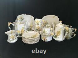 UNIQUE 40-pce 1930s Art Deco BROOM T & Coffee Set Flower Handle Squar Hnd Paintd