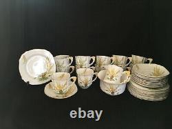 UNIQUE 40-pce 1930s Art Deco BROOM T & Coffee Set Flower Handle Squar Hnd Paintd