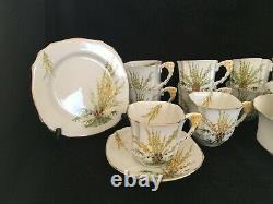 UNIQUE 40-pce 1930s Art Deco BROOM T & Coffee Set Flower Handle Squar Hnd Paintd