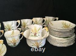 UNIQUE 40-pce 1930s Art Deco BROOM T & Coffee Set Flower Handle Squar Hnd Paintd