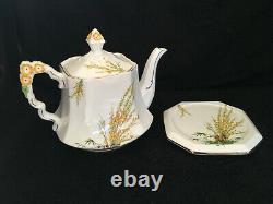 UNIQUE 40-pce 1930s Art Deco BROOM T & Coffee Set Flower Handle Squar Hnd Paintd