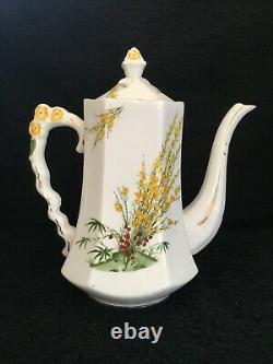 UNIQUE 40-pce 1930s Art Deco BROOM T & Coffee Set Flower Handle Squar Hnd Paintd