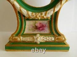 Uncommon Royal Worcester Clock Case With Hand Painted Pink Roses Panel 1905