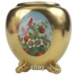 Unusual antique Coalport porcelain gilt & 3X hand-painted panels Vase 2 C. 1881