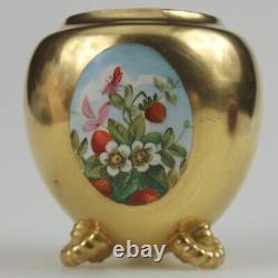 Unusual antique Coalport porcelain gilt & 3X hand-painted panels Vase 2 C. 1881