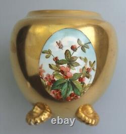 Unusual antique Coalport porcelain gilt & 3X hand-painted panels Vase 2 C. 1881