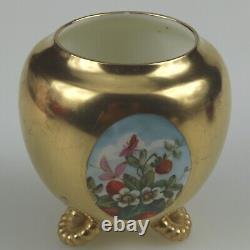 Unusual antique Coalport porcelain gilt & 3X hand-painted panels Vase 2 C. 1881