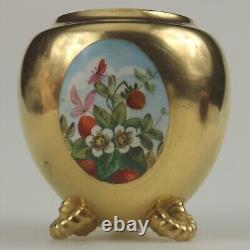 Unusual antique Coalport porcelain gilt & 3X hand-painted panels Vase 2 C. 1881