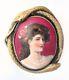 Victorian Hand-painted Portrait On Porcelain With Gold Over Brass Snake Frame Pin