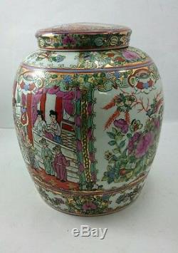 VINTAGE CHINESE URN Hong Kong Ceramic Porcelain Vase Hand Painted Mid Century