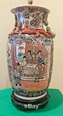 VTG Pair Chinese Intricate Porcelain Vase Chinoiserie Hand Painted Table Lamps