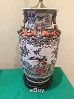 VTG Pair Chinese Intricate Porcelain Vase Chinoiserie Hand Painted Table Lamps