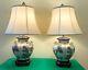 Vtg Wildwood Pair Crackle Porcelain Asian Jar Vase Table Lamp Hand Painted 28