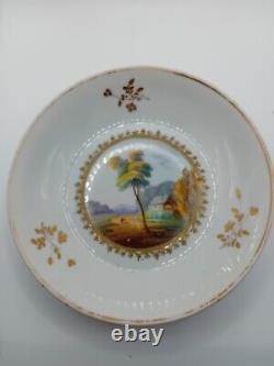 Very Early Minton cup and saucer in pattern 58, Hand painted scenes c1804