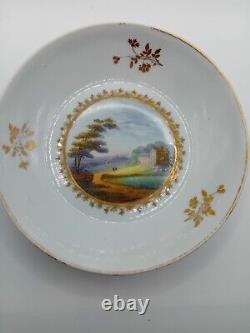 Very Early Minton cup and saucer in pattern 58, Hand painted scenes c1804