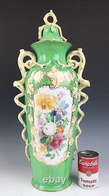 Very Large 19th C. Antique English Porcelain Urn Vase Hand Painted Coalport