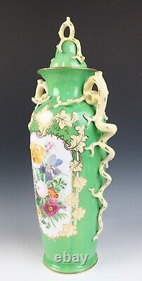 Very Large 19th C. Antique English Porcelain Urn Vase Hand Painted Coalport