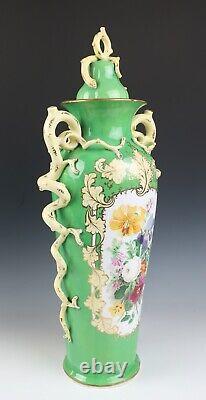 Very Large 19th C. Antique English Porcelain Urn Vase Hand Painted Coalport