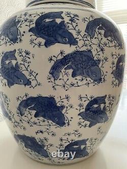 Very Large Chinese Blue & White Porcelain Ginger Jar Koi Carp Pattern 14